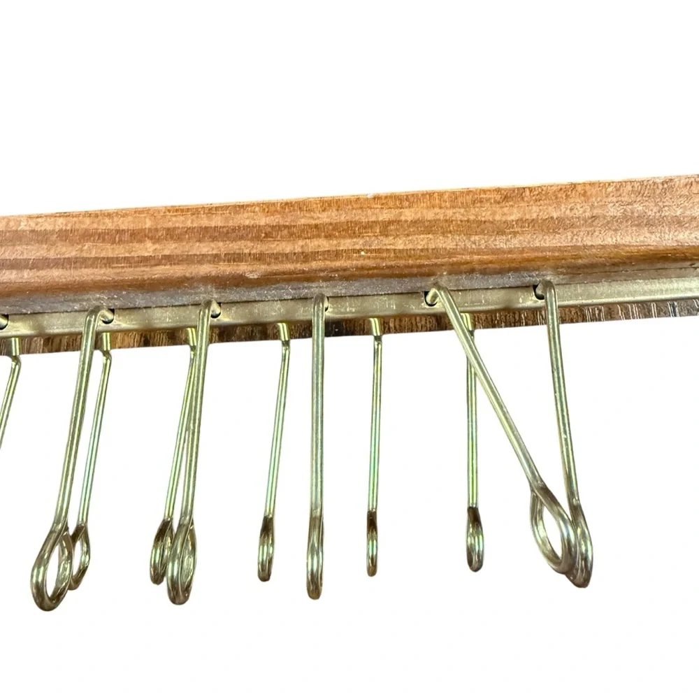 Vintage 36 Hook Wall/Door Mounted Tie Rack Mid Century Retro Wood Brass Colored